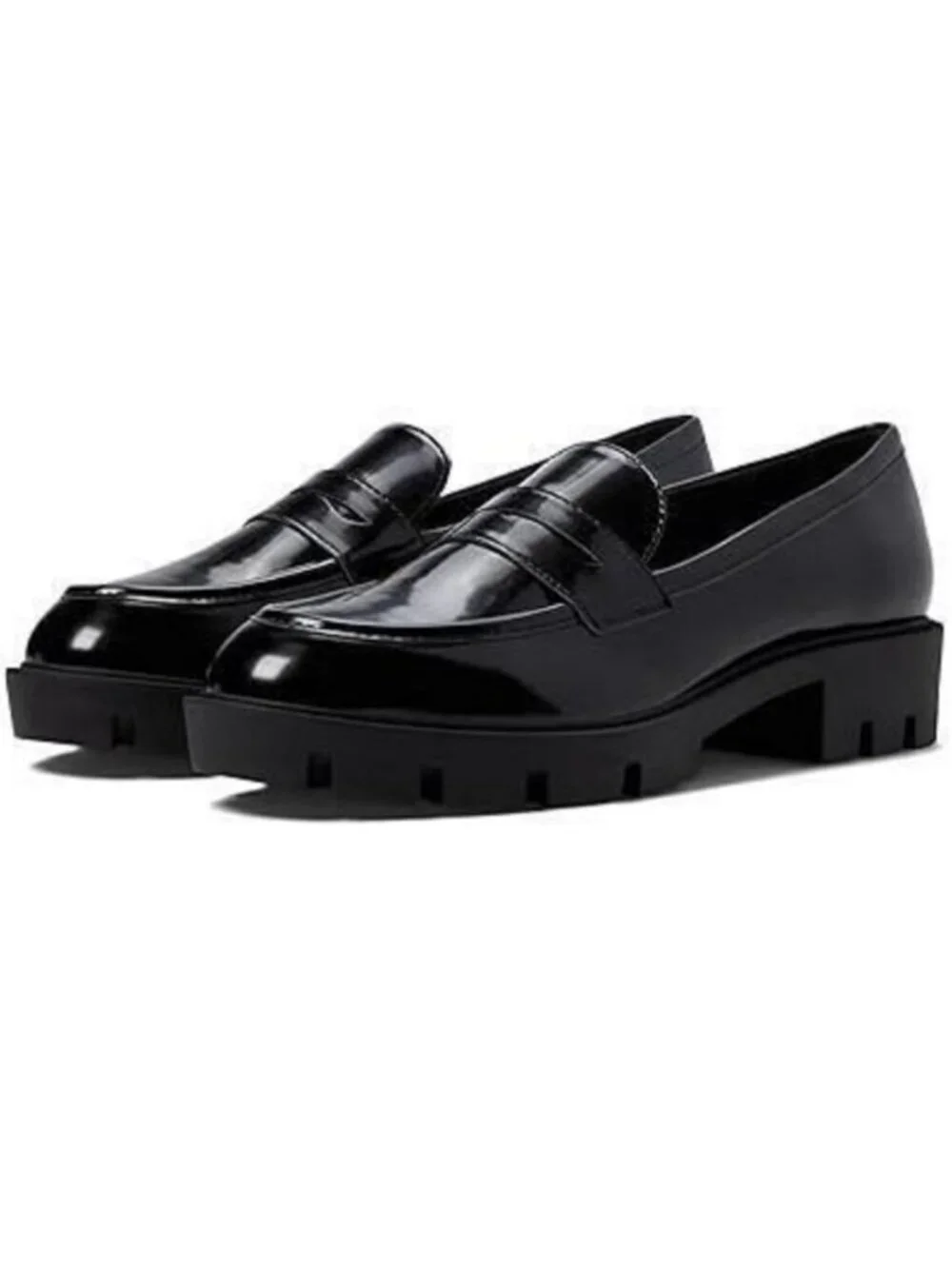 Nine West SZ 9 Maibel Black Glossy Lug Sole Loafer Career Academia Preppy Retro